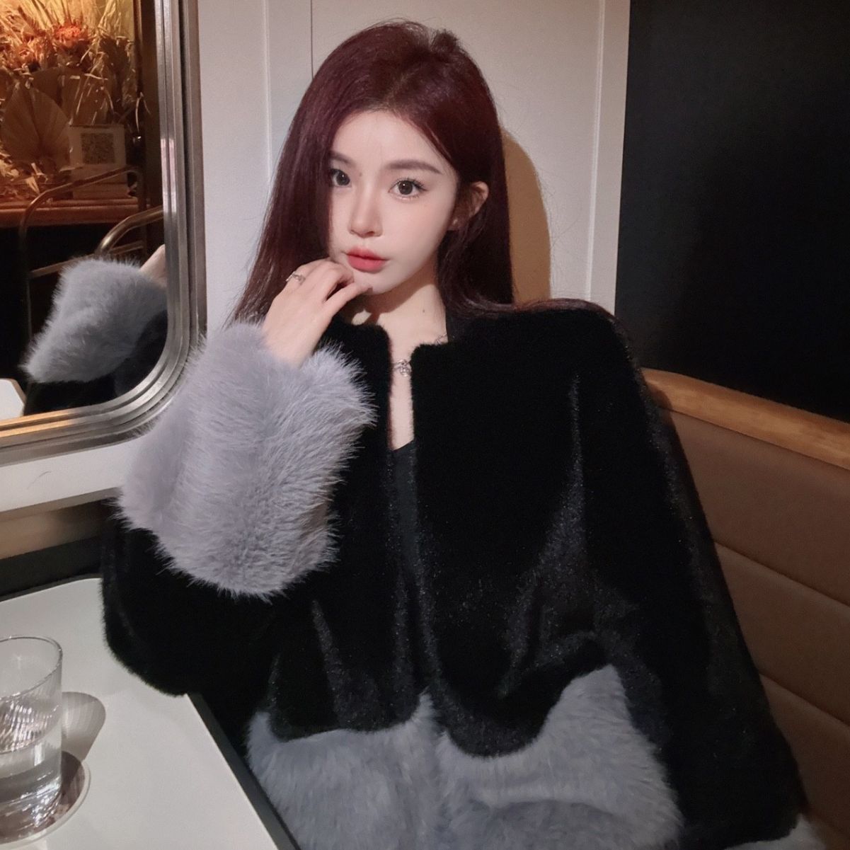 环保貂皮大衣女2023年轻款冬小个子黑色毛毛外套拼色仿狐狸毛皮草