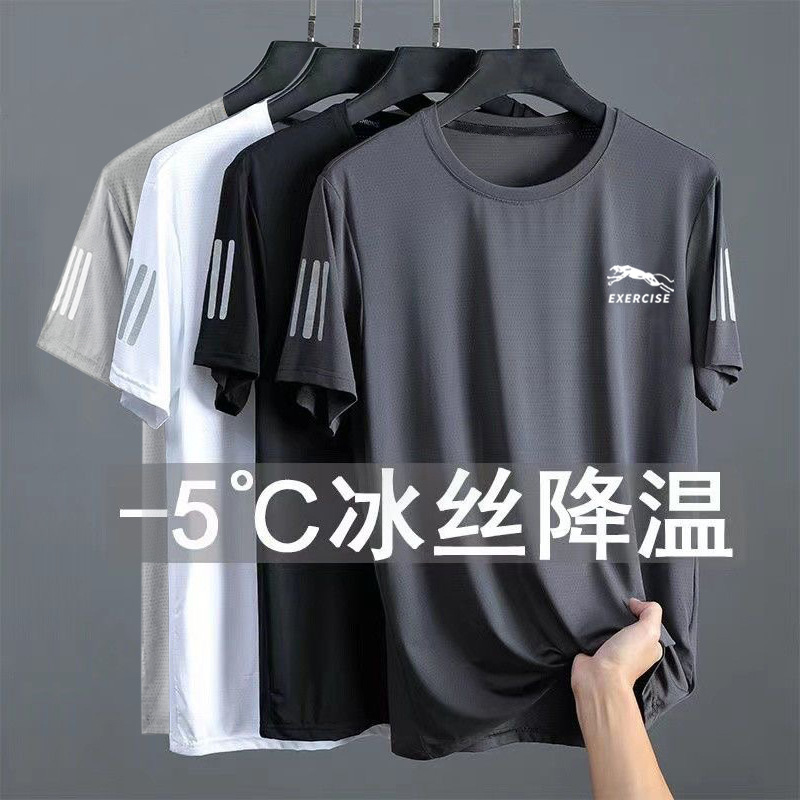 T-shirt All-Matching Printed Summer Ice Silk Mesh Slimming Thin American round-Neck Shirt Quick-Drying Short-Sleeved T-shirt