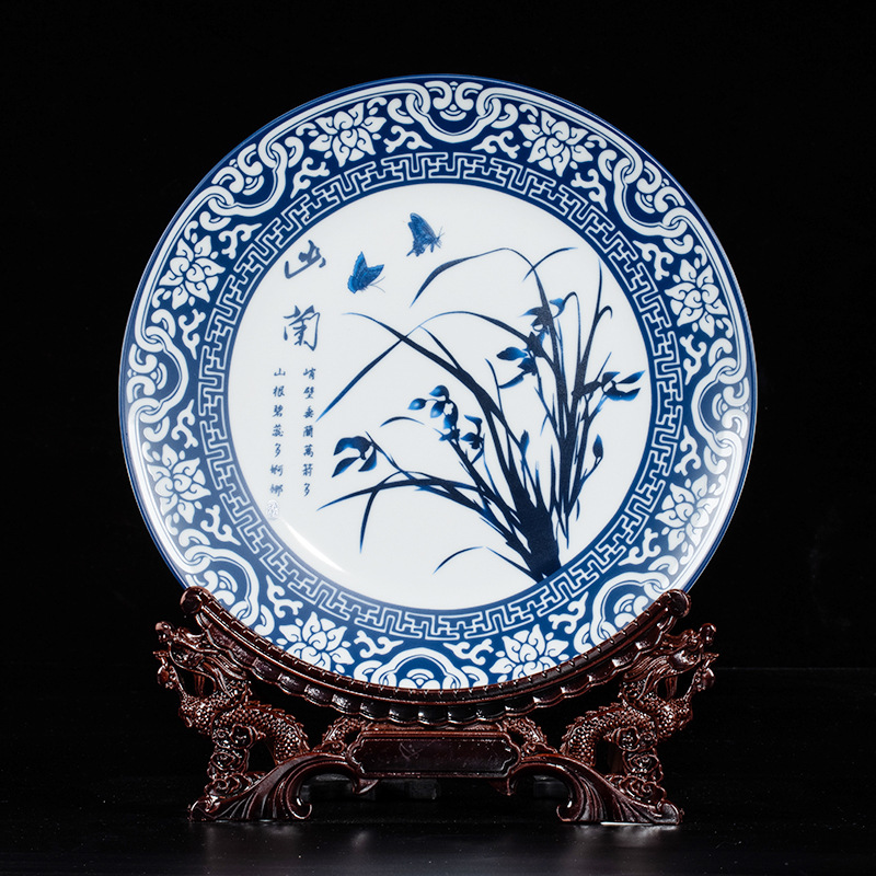 Fashion Commemorative Plate Decoration Jingdezhen Ceramic Blue and White Plum Blossoms Orchids Bamboo and Chrysanthemum Fashion Decoration Commemorative Plate Creative Decorative Plate