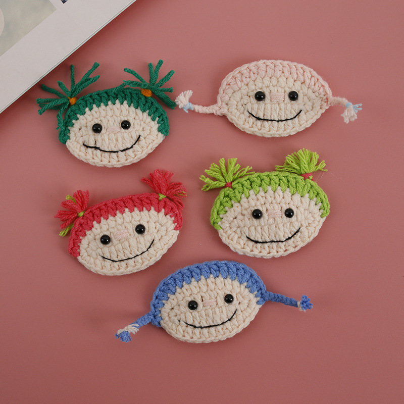 手工编织微笑娃娃发卡 织女毛线钩织卡通头饰 辫子女孩手作发饰