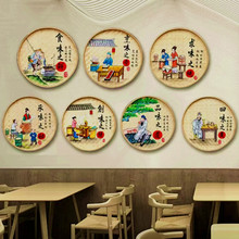 手绘竹编竹筐画农家乐饭店包厢簸箕挂件农庄竹筛子庭院复古装饰画