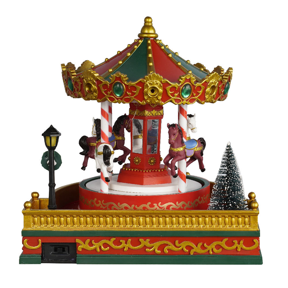 [Spot] New Christmas Gift Carousel Decoration Decoration Music Box with LED Lights