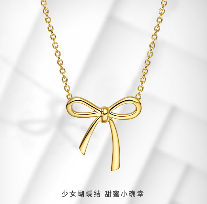 颜色买家服务支付方式现货 曼瑞18k金项链女蝴蝶结吊坠彩金锁骨链套链