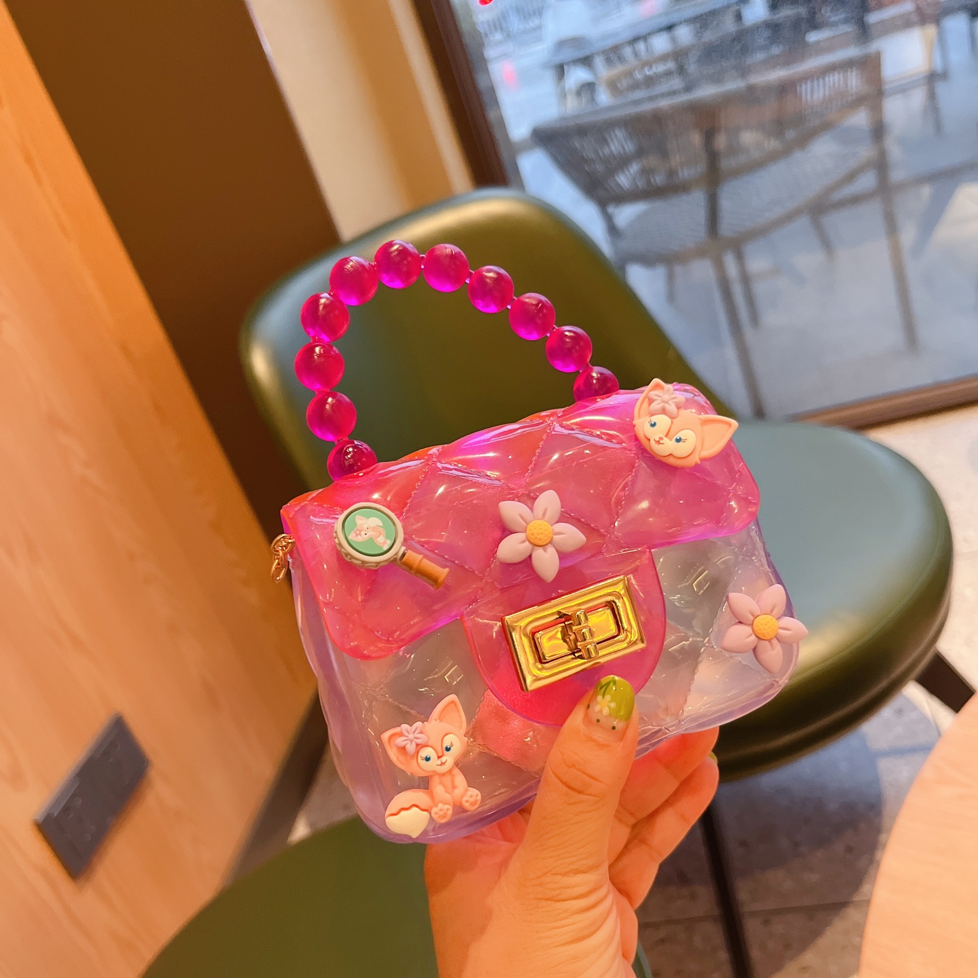 新款透明果冻包女童包包珍珠链条卡通硅胶斜挎包可爱卡通手提小包
