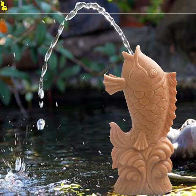 一条石雕喷水鱼晚霞红石头小鱼别墅流水摆件香炉水循环纯天然