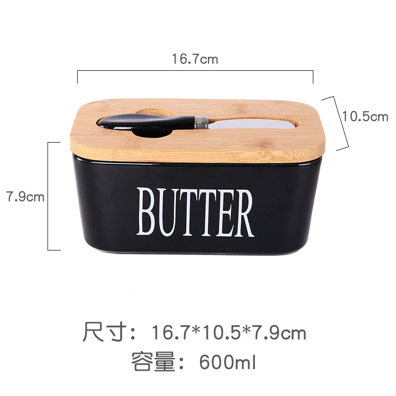 3 Color Bamboo Cover Tape Ceramic Knife Butter Box Kitchen Finishing Refrigerator Storage Sealed Tank Rectangular Storage Crisper