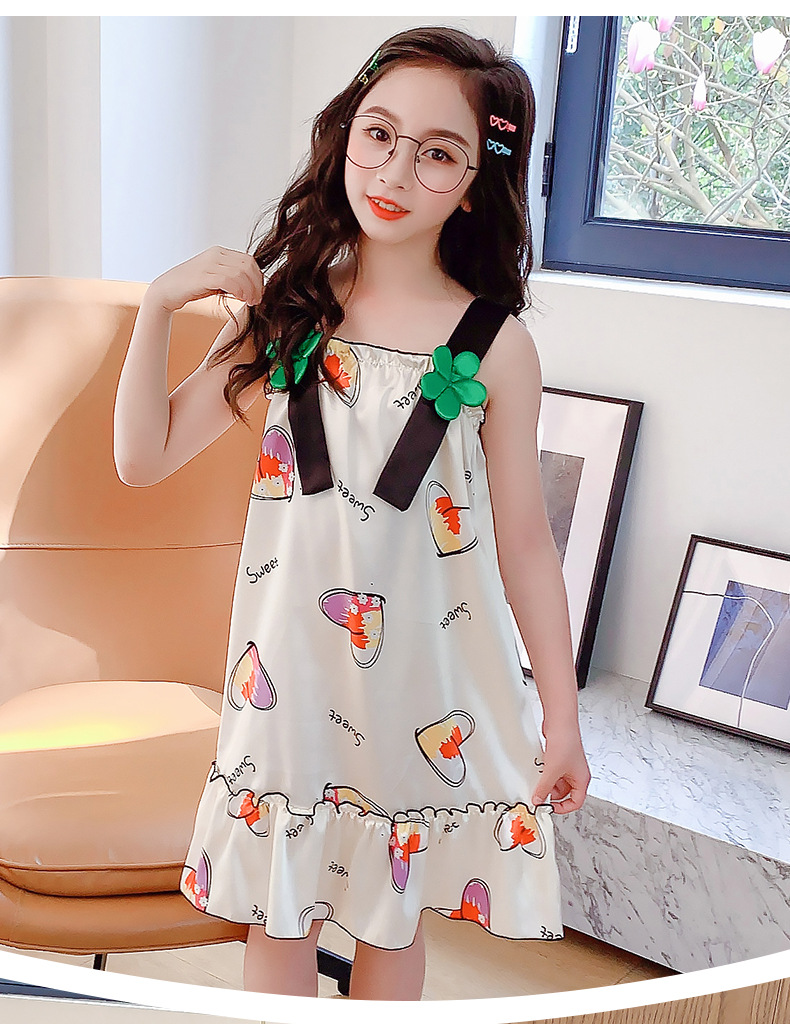 儿童睡裙女孩吊带裙夏季冰丝公主中大童女童睡衣空调服家居服薄款