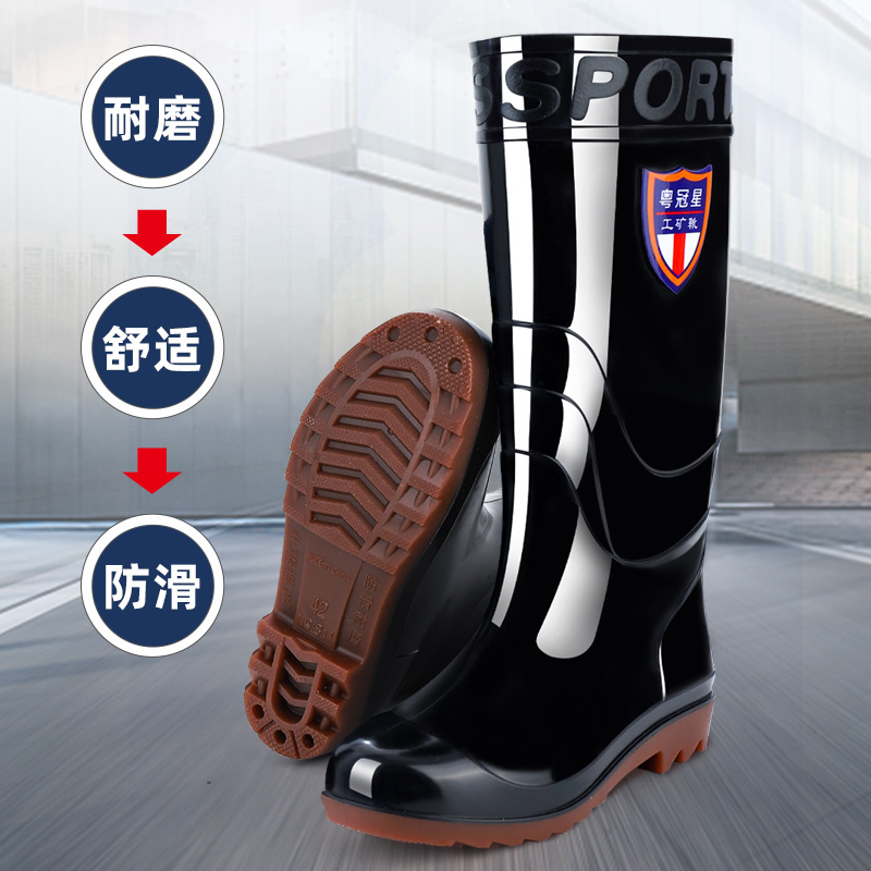 New PVC Winter Fleece-Lined Warm Work High-Top Mid-Calf Rain Boots Soft Labor Protection Driving Sea Car Wash Rain Boots Men