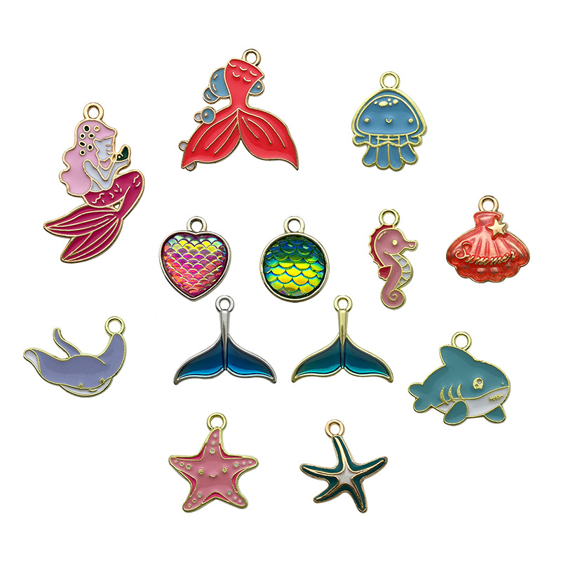 DIY Ornament Accessories Japanese and Korean Style Dripping Oil Summer Ocean Beach Starfish Shell Mermaid Jellyfish Dolphin Pendant