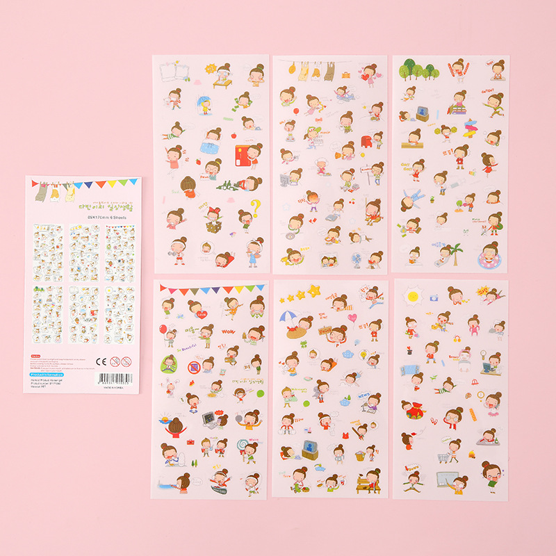 Cartoon Cute 6-Piece Stickers DIY Journal Book Stickers Student Stationery Stickers Children Stickers Small Pattern Stickers