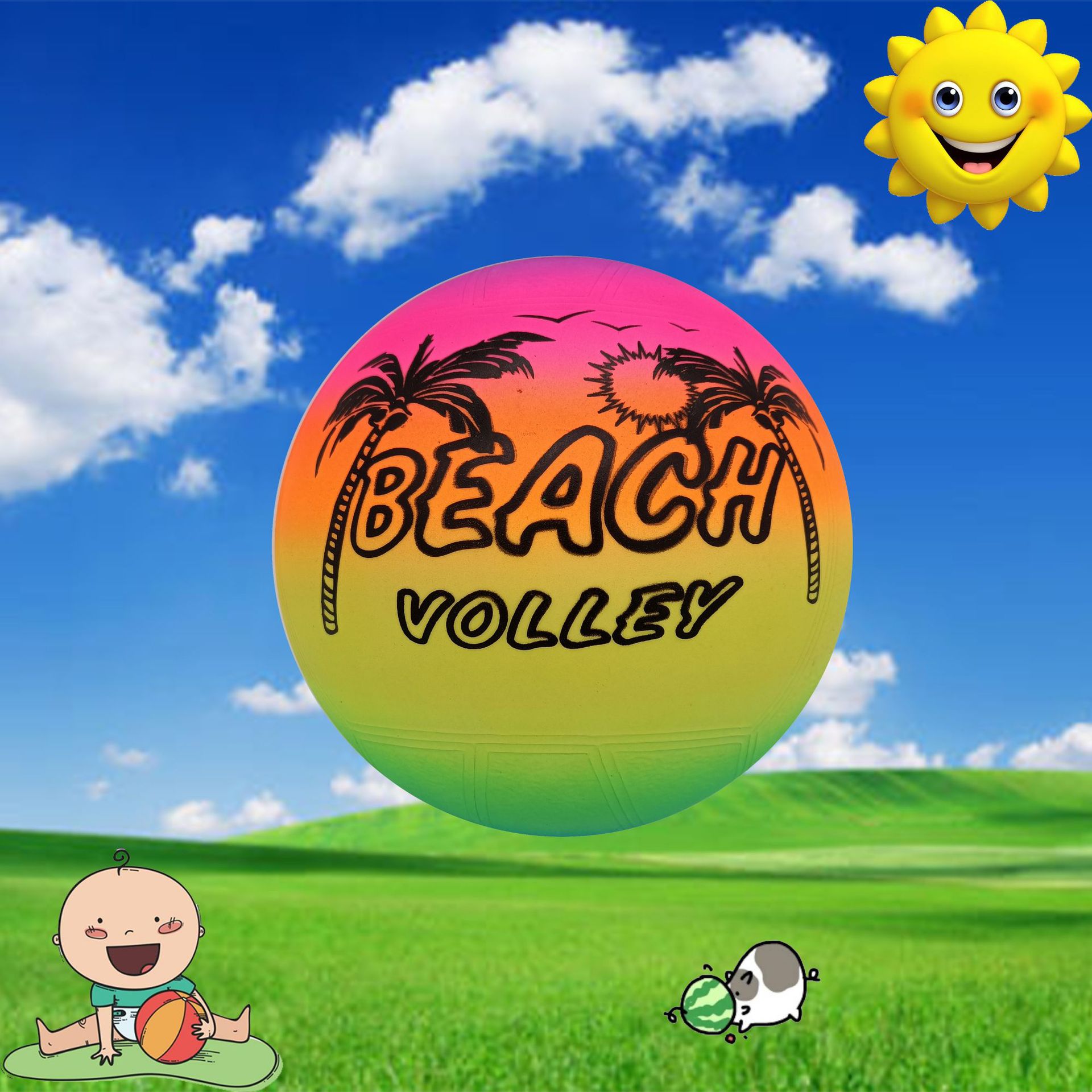 大号pvc彩虹球 儿童充气皮球 夏季水球 幼儿玩耍皮球 沙滩球足球