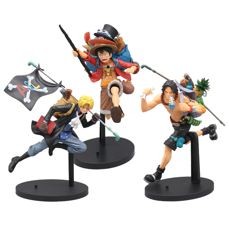 Anime Garage Kits One Piece Luffy Ace Sabo Sailing Running Backpack Model King Decoration Superstar Shaped Doll Decoration