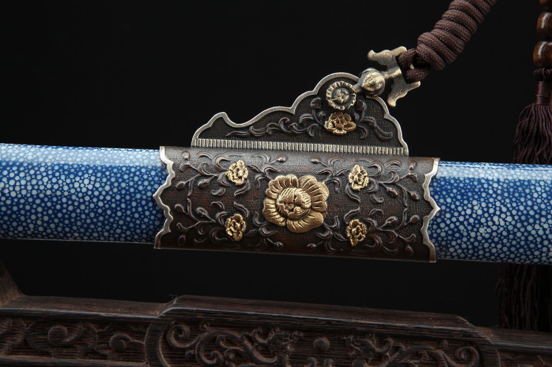 刀剑花纹钢宝剑鎏金银一体唐剑手工锻打长剑冷兵器未开刃