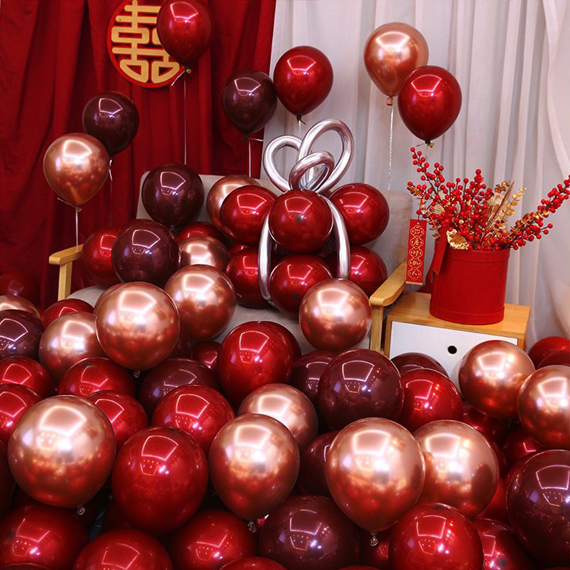 Wedding Balloons Wholesale 10-Inch 2.2G Pomegranate Red Balloon Wedding Room Decoration Wedding Ceremony Layout Xi-Shaped Balloon