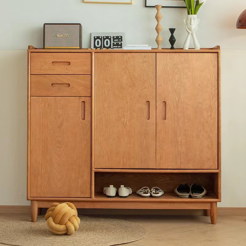 北美樱桃木实木鞋柜白橡木黑胡桃木北欧现代简约玄关柜原木鞋柜