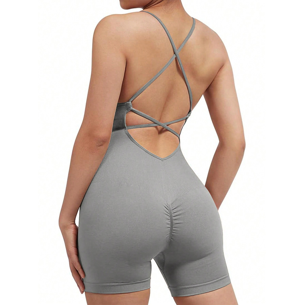 European and American Seamless Sexy Peach Hip One-Piece Fitness Clothes Thread Quick-Drying Fitness Sports Back Shaping Yoga Jumpsuit