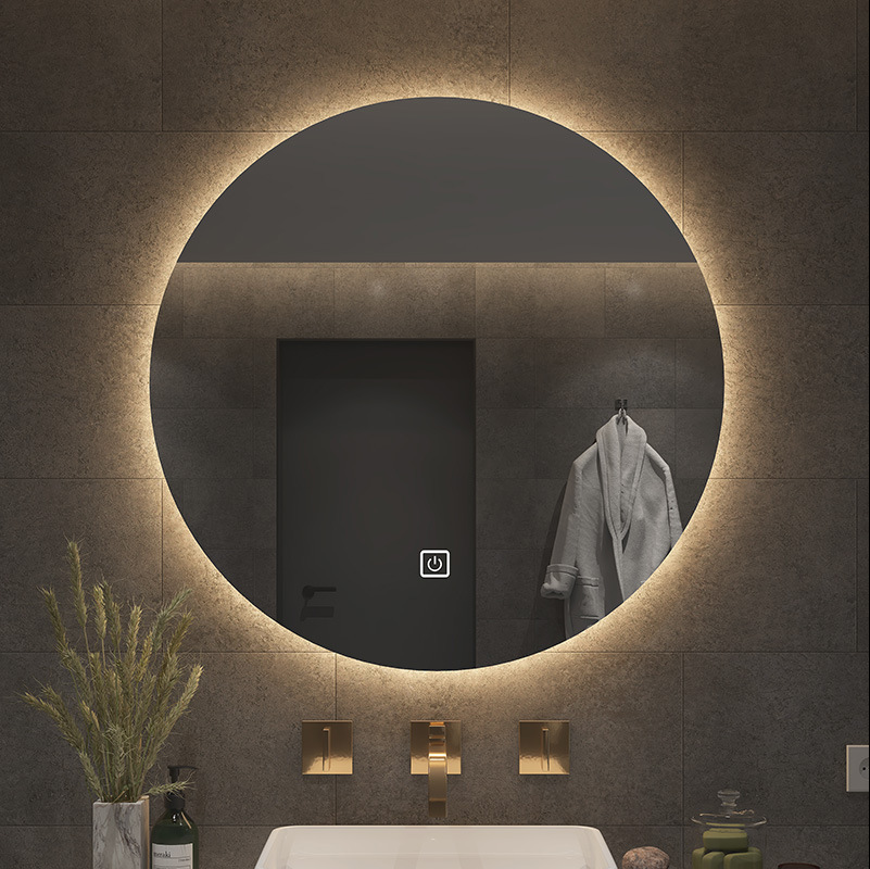 Bathroom Mirror Smart round Wall-Mounted Mirror Full-Length Mirror Self-Adhesive Hotel LED Touch Anti-Fog Magic Mirror