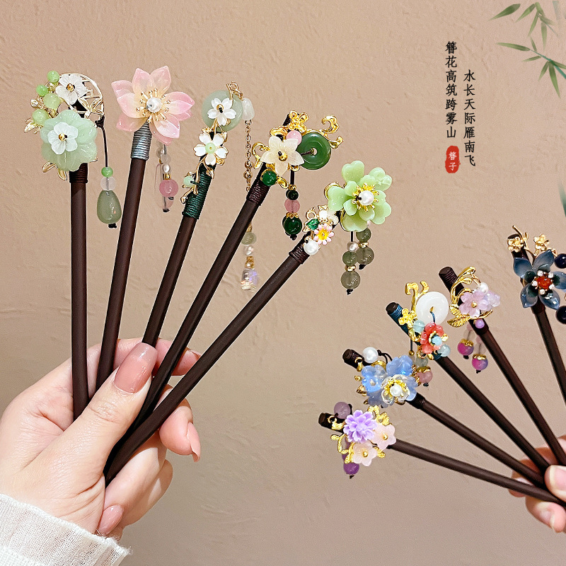 New Chinese Elegant Hairpin Tassel Buyao Hairpin High-Grade Simple National Style Modern Imitation Blackwood Updo Hair Accessories