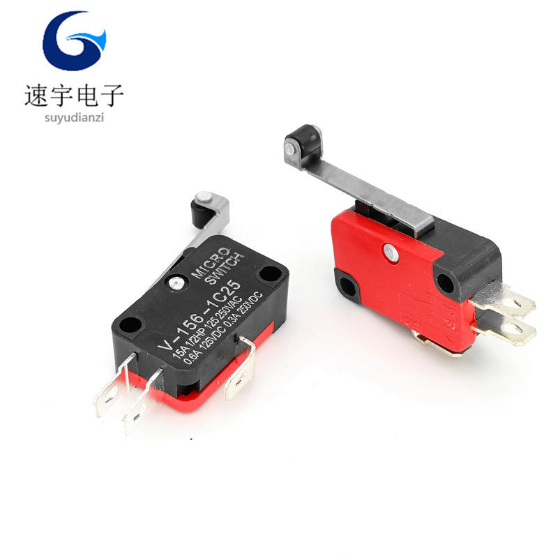 微动开关v-156-1c25 长柄带滑轮行程开关 铜触点 带柄限位开关