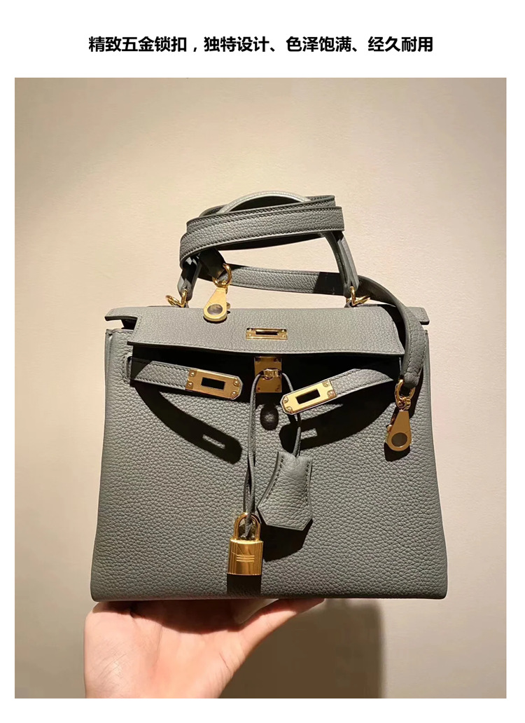 凯莉包牛皮女包2021新款togo荔枝纹牛皮单肩斜挎手提铂金包新娘包