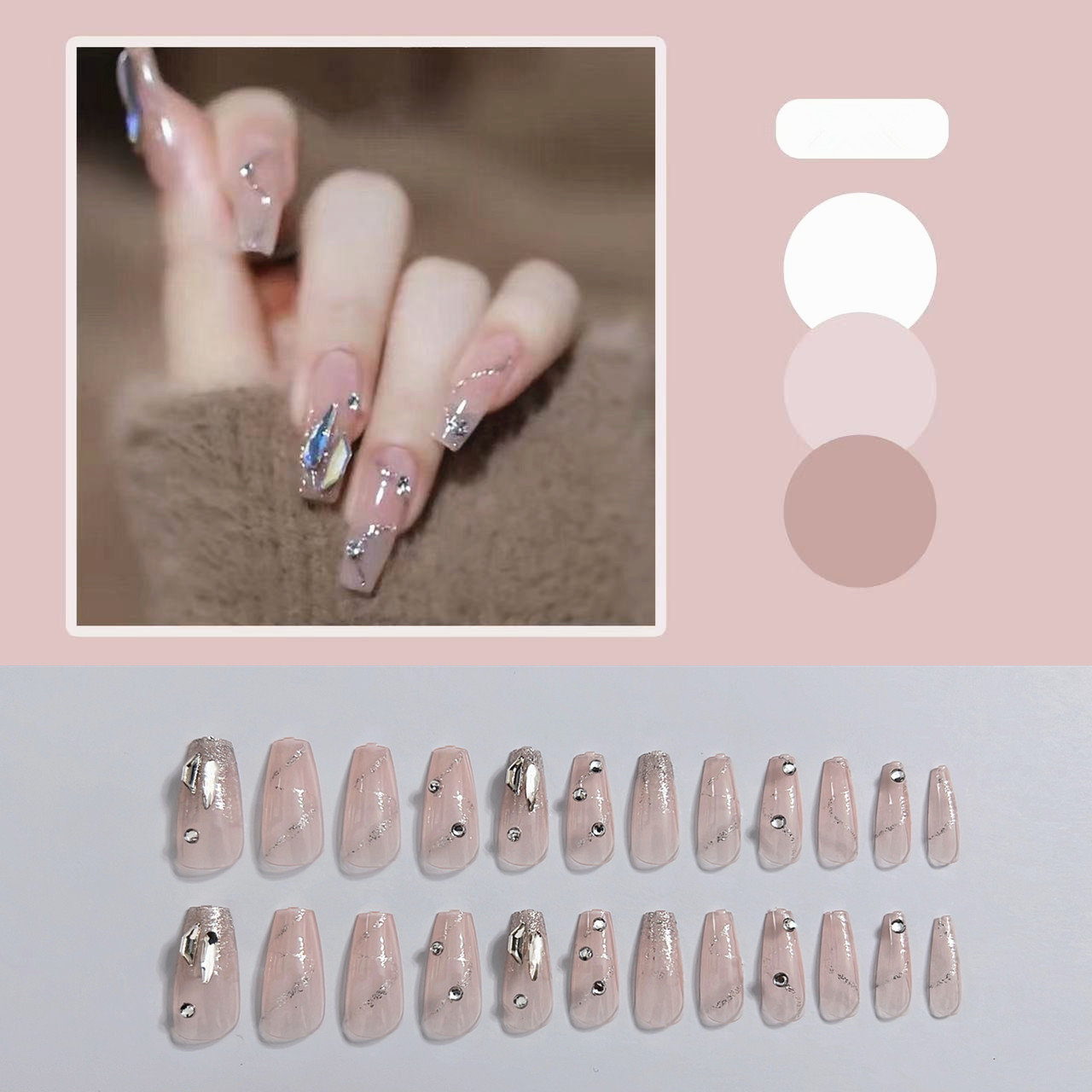 Warm Genie Same Style Wear Nail Flash Broken Diamond Manicure Finished Nail Stickers Removable Fake Nail Long Nail Stickers