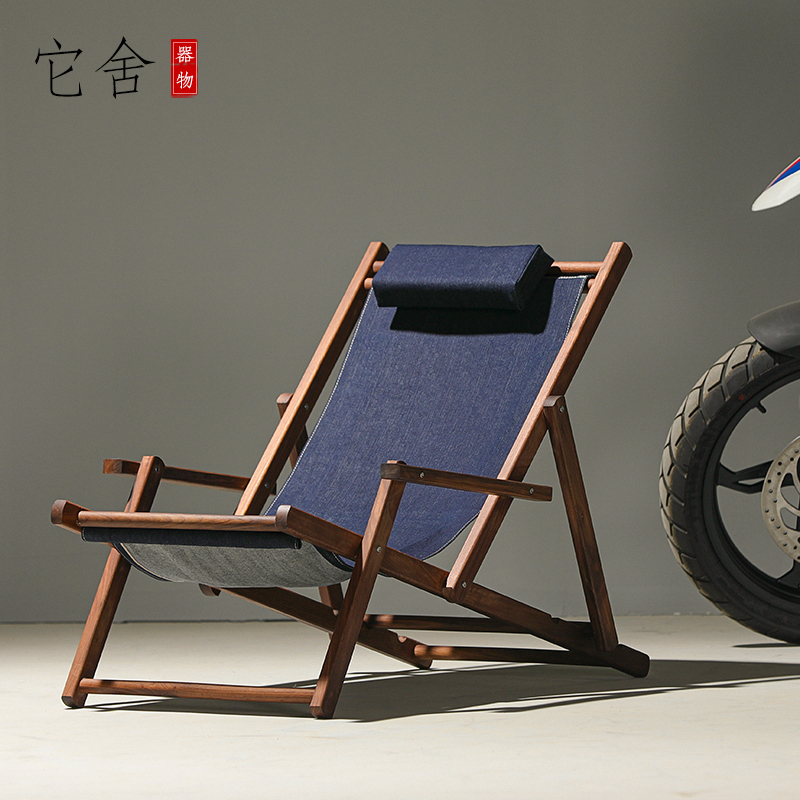 w8实木躺椅折叠户外阳台休闲椅子帆布家用午睡夏季可调节便携午休