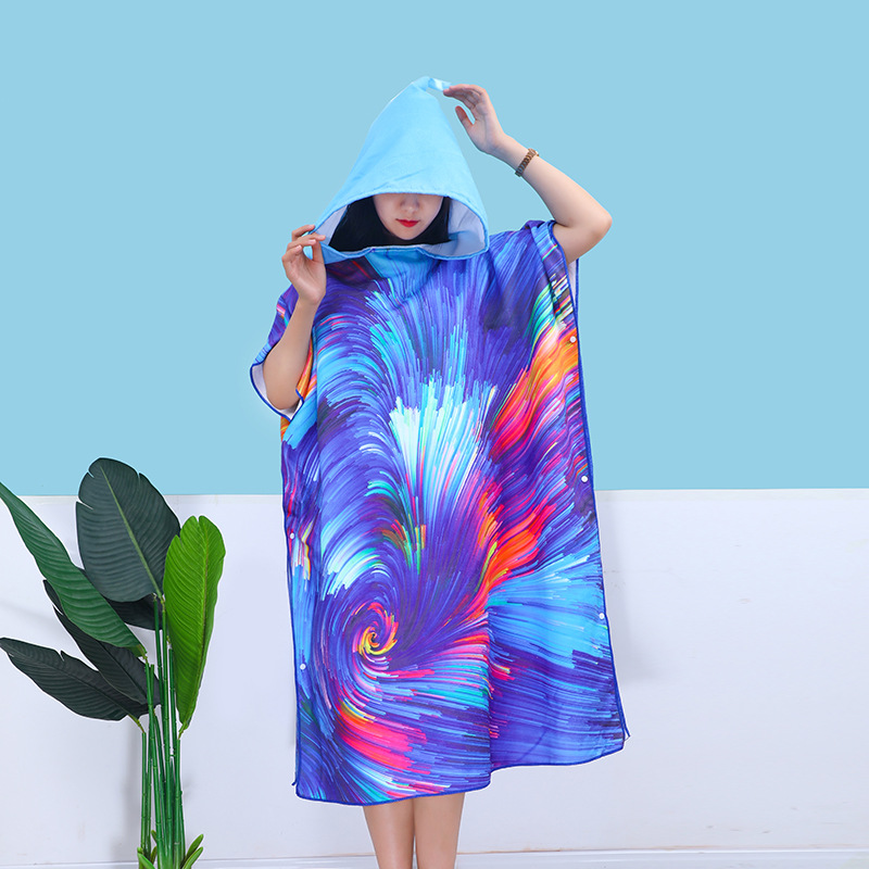 Adult Cloak Bathrobe Microfiber Digital Printing Beach Towel Swimming Quick-Drying Sun Protection Wearable Hooded Large Bath Towel