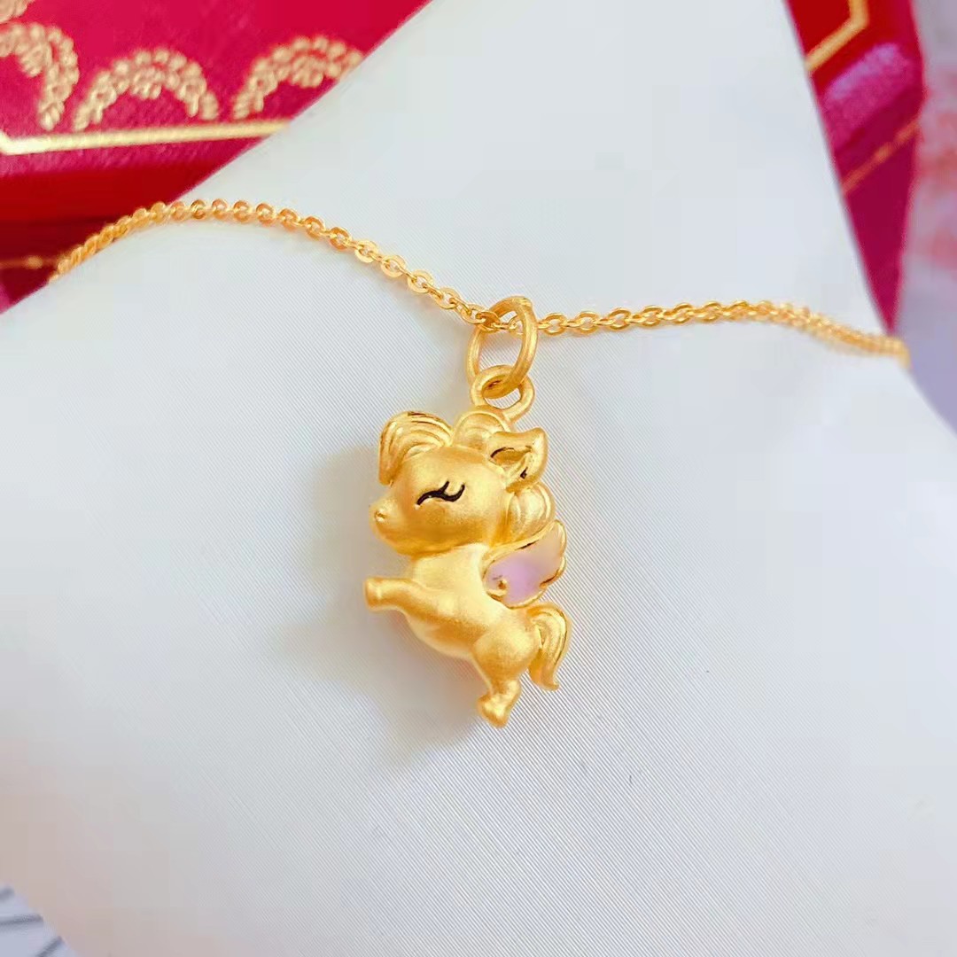 3d硬金 足金999独角兽吊坠 珐琅金马 黄金生肖马飞天马 送礼