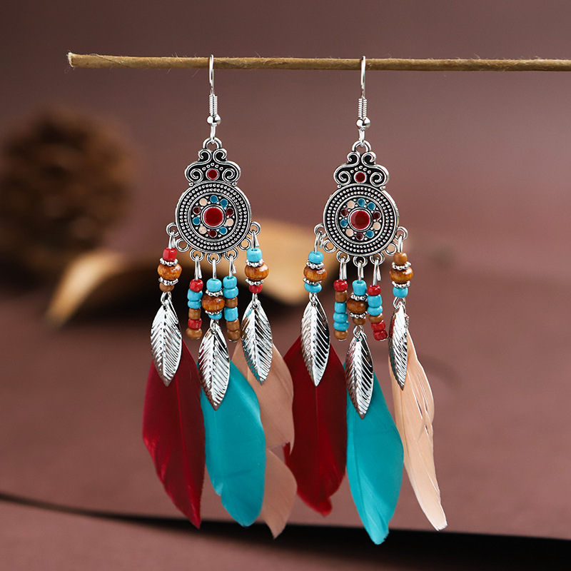 Smoky Rain Daisy Amazon New Bohemian Red Earrings Female Creative Disc Painting Oil Long Fringe Earrings