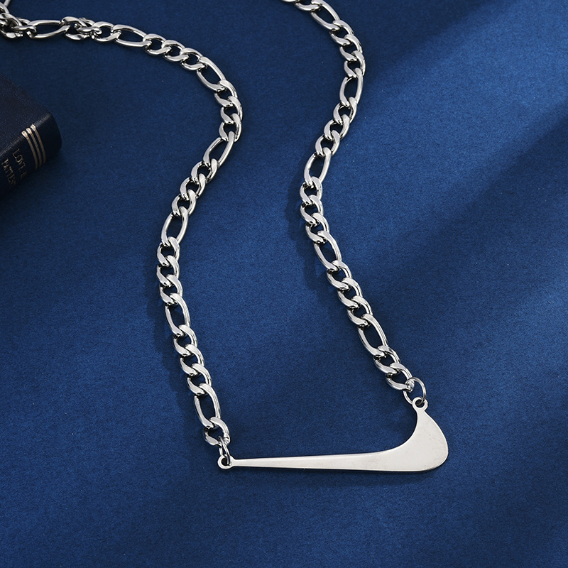 跨境日韩嘻哈土酷原宿风不锈钢男女情侣潮人耐克对勾吊坠项链nike