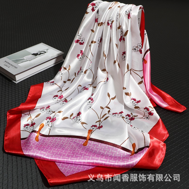 Korean Style New 90cm Satin Large Kerchief Women's Artificial Silk Neck Scarf Women's All-Match Shawl Scarf