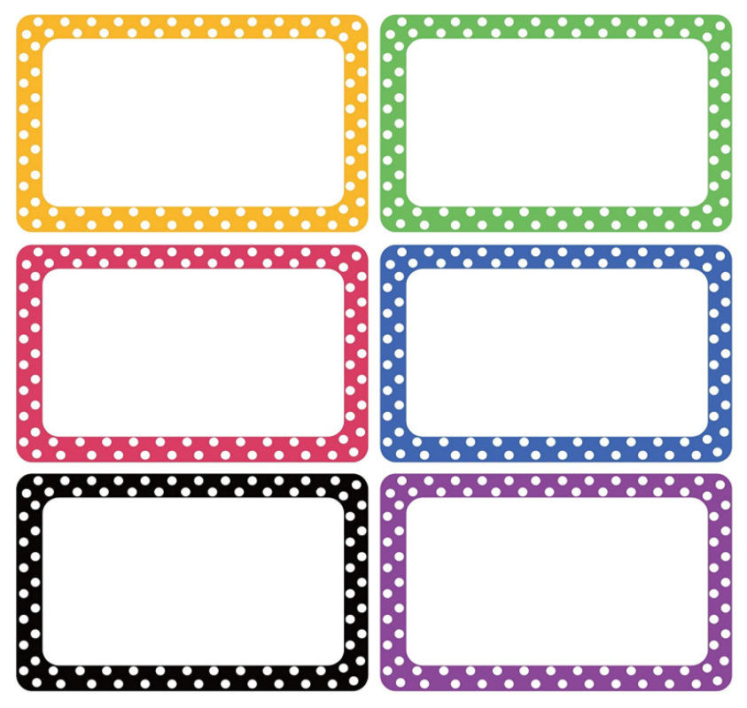 彩色圆点边框名字标签乙烯基不干胶贴纸空白书写标签标记分类贴纸