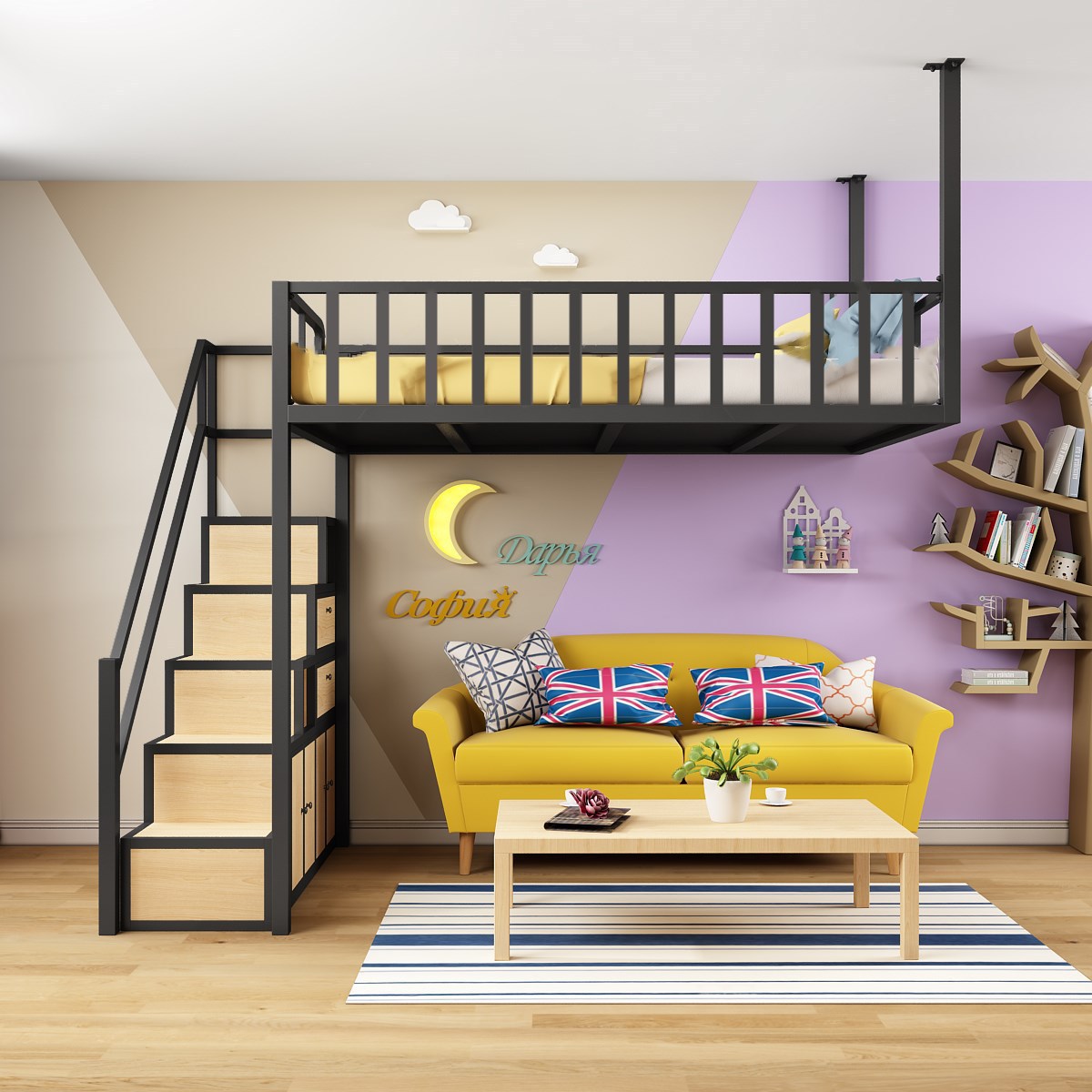 北欧铁艺高架床 小户型公寓宿舍悬挂式铁艺吊床 家用卧室阁楼床