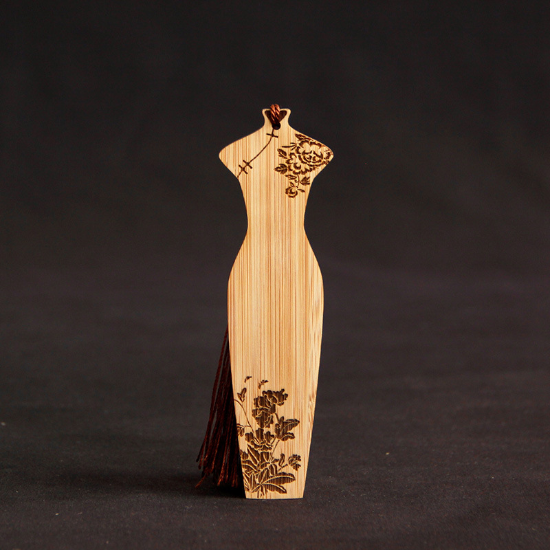 书签旗袍雕刻logo博物馆纪念品国潮礼物竹工厂直供中国风文创产品