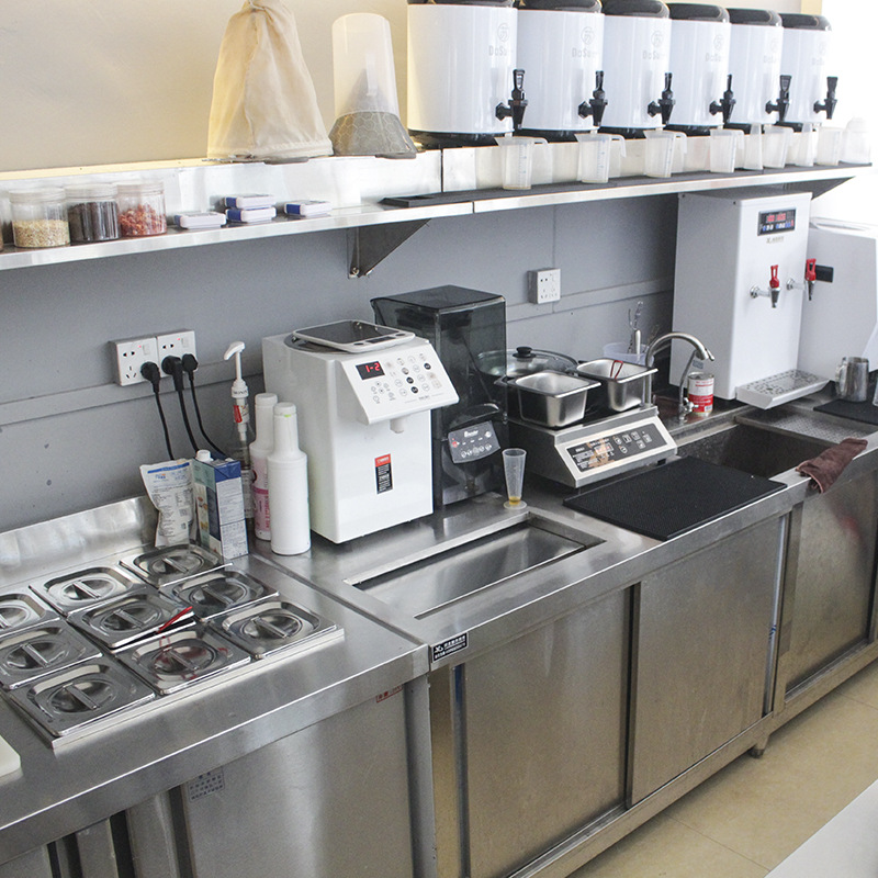 澜鑫奶茶店设备全套操作台冷藏冰柜带制冰机商用水吧工作台