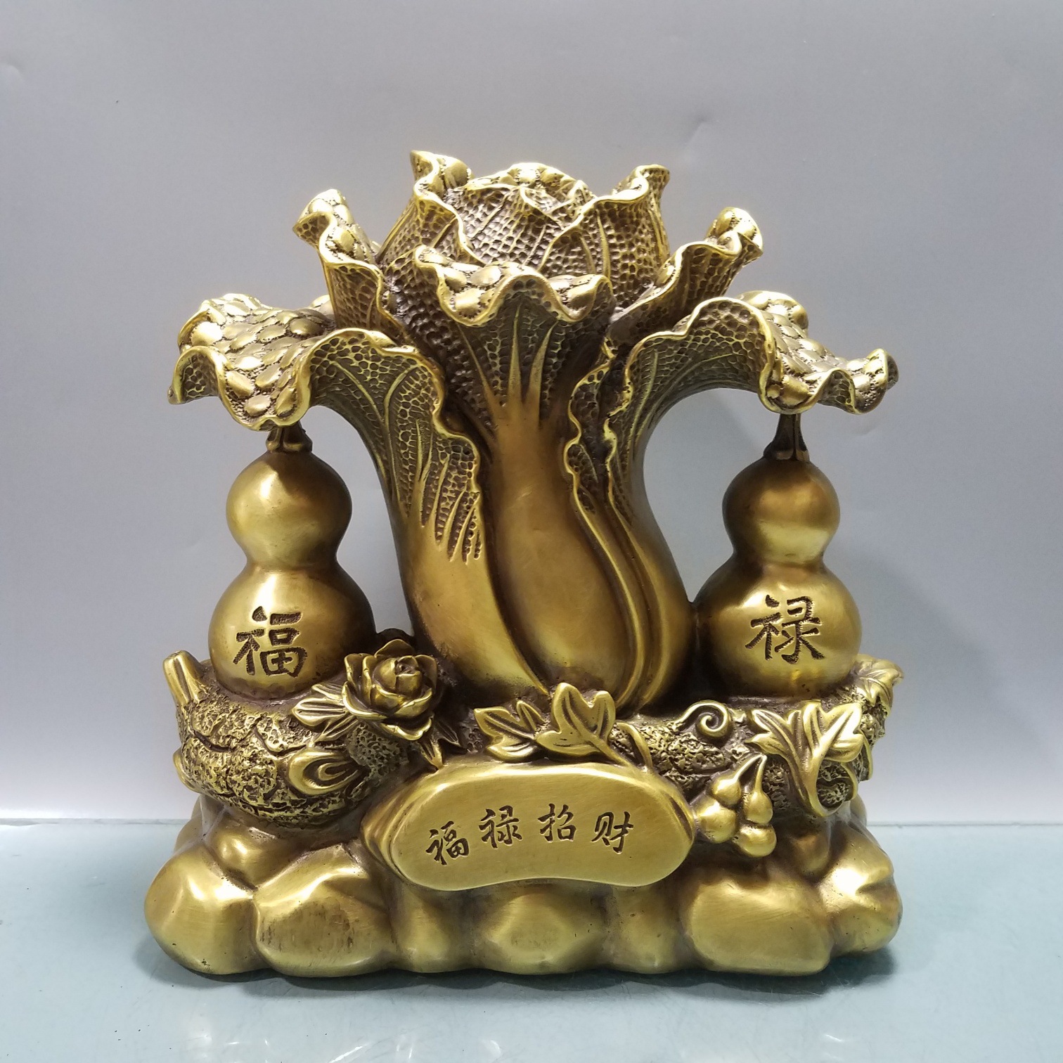 纯铜四季平安葫芦吉祥如意八卦开盖葫芦百福葫芦摆件铜葫芦家居品