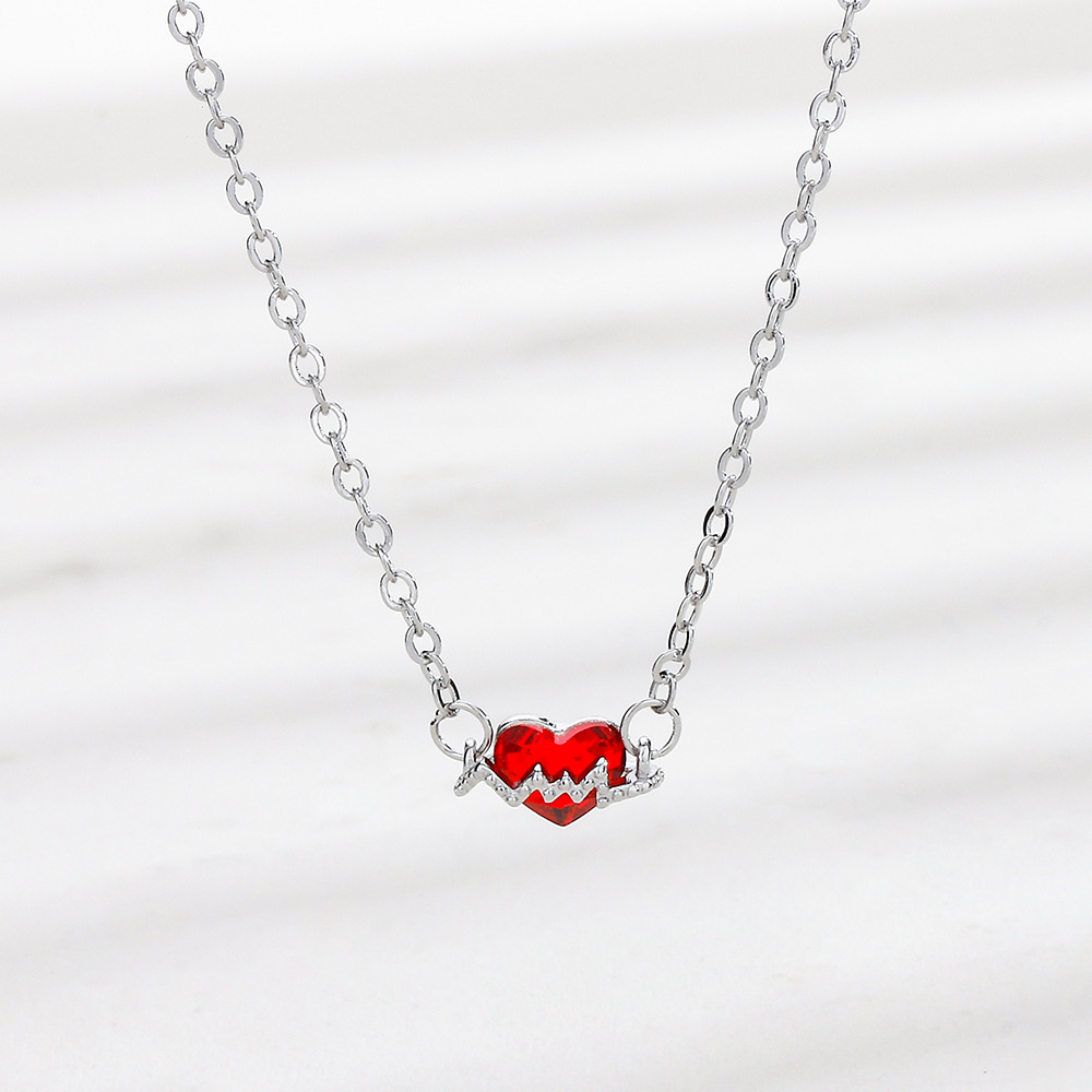 古猫宁 ins风小众心跳心形吊坠锁骨链女日系时尚经典红色爱心项链