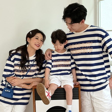 韩版洋气短袖T恤亲子装24夏季高端宽松洋气一家三四口家庭母女装