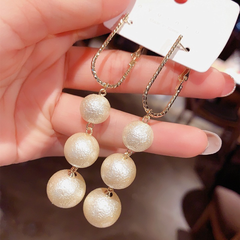 韩国长款大珍珠耳环网红夸张气质高级感耳坠时尚显脸瘦银针耳饰女