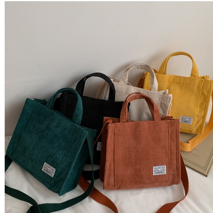 Women's Bag Corduroy 2023 New Small Square Bag South Korea Ins Bag Foreign Trade Trendy Hand-Carrying Bag Shoulder Bag Cross-Border