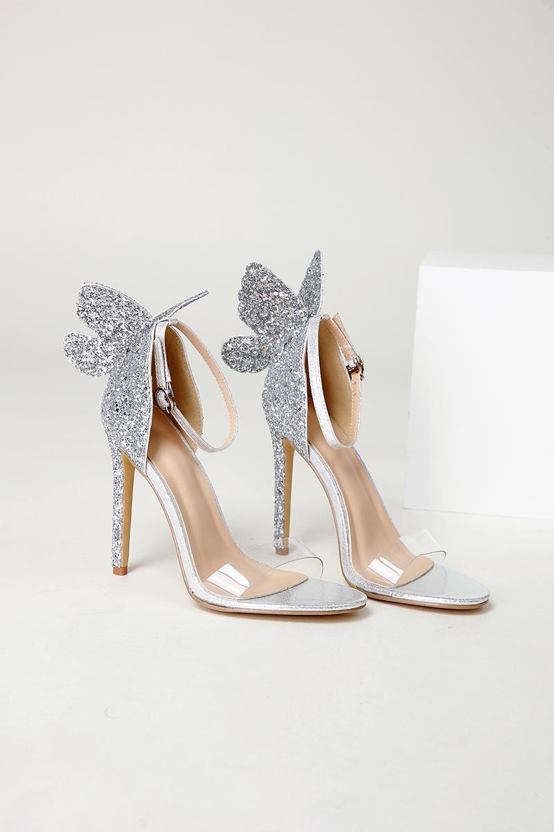 blingbling翩翩欲飞立体蝴蝶亮片细高跟女凉鞋 35-42码