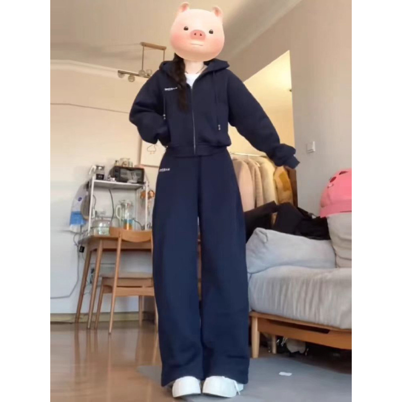 学院风秋冬运动服套装女2025新款学生宽松显瘦休闲百搭通勤两件套