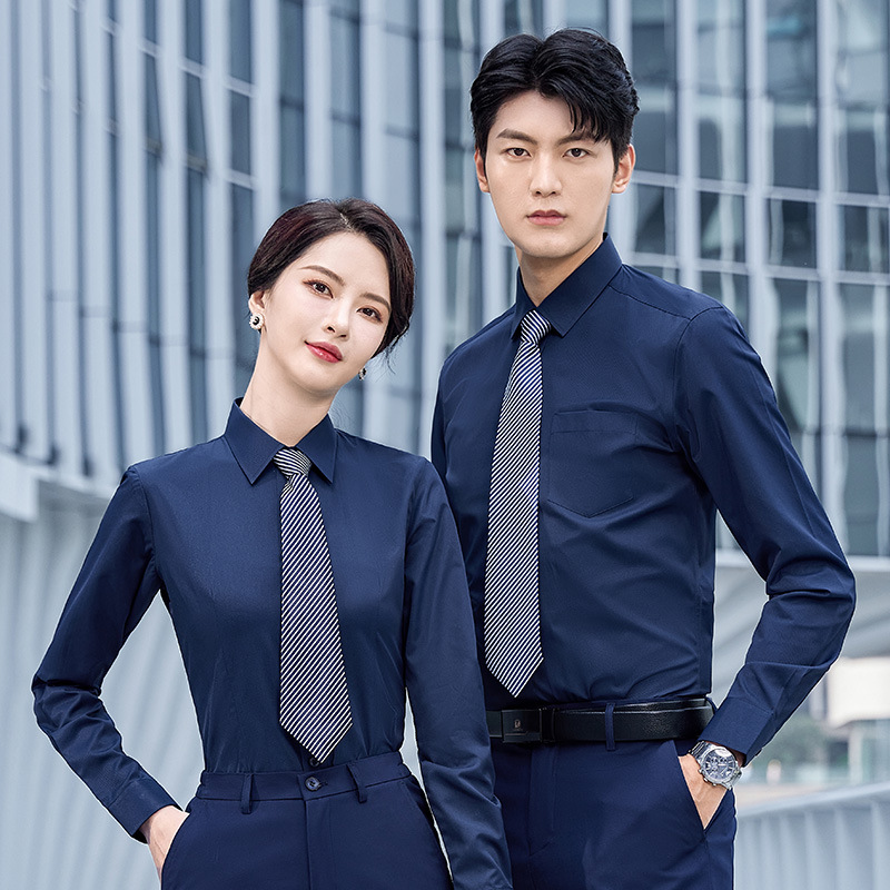 White Business Formal Wear Shirt Men's Overalls Office Worker Men and Women Same Style Slim-Fitting Iron-Free Shirt Long Sleeve Business Wear