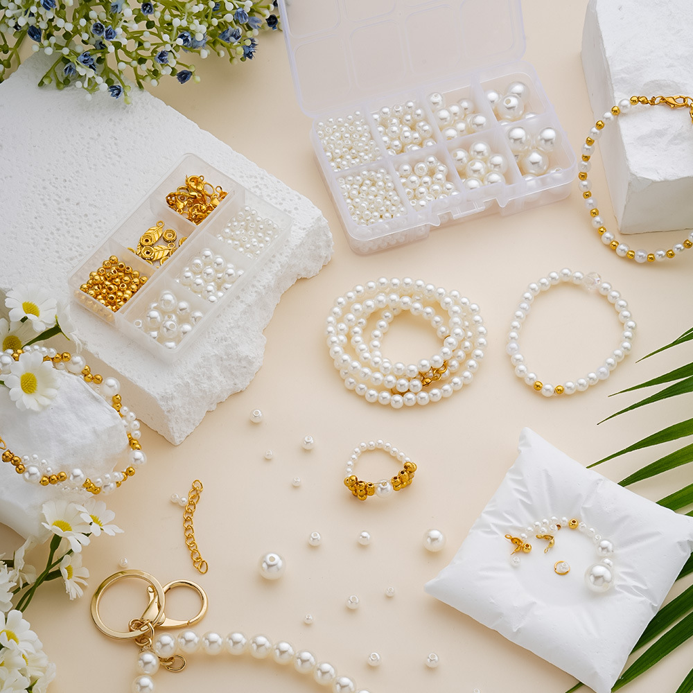 现货abs珍珠项链手链半成品套装包圆润饱满穿孔珍珠饰品diy材料包