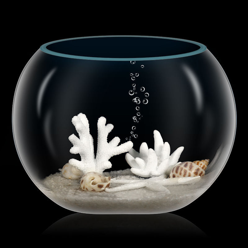 金鱼缸桌面小鱼缸圆形玻璃创意迷你型客厅家用办公室热弯加厚透明