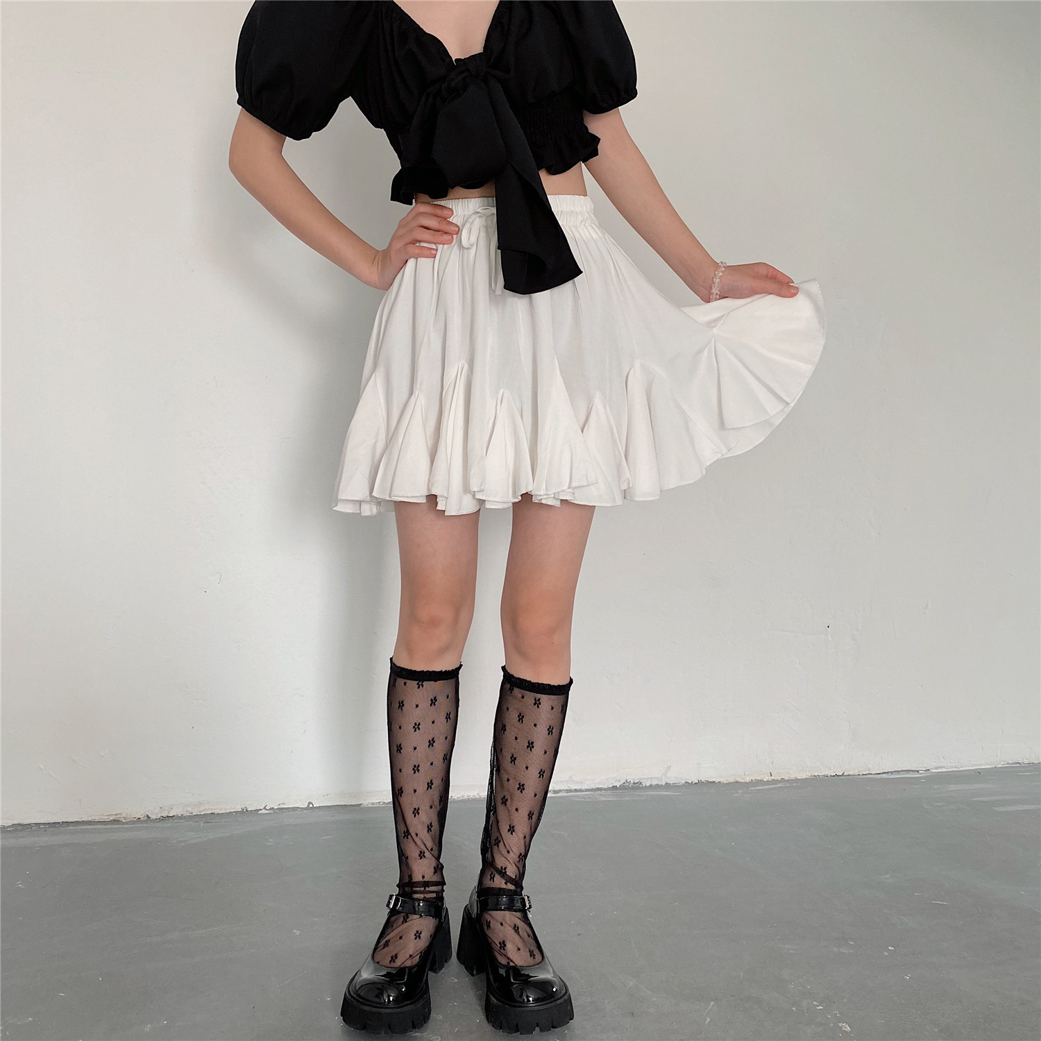 蕾丝圆点花朵镂空洛丽塔网纱堆堆袜可爱少女jk堆堆袜复古小腿女袜