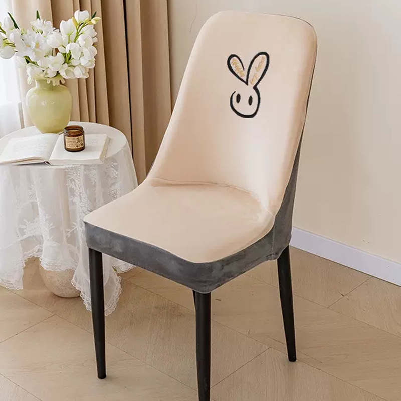 Nordic Small Arc Universal Chair Cover Universal Dining Chair Cover Silver Fox Velvet Embroidery Dining Table and Hair Covers All-Inclusive Chair Cover