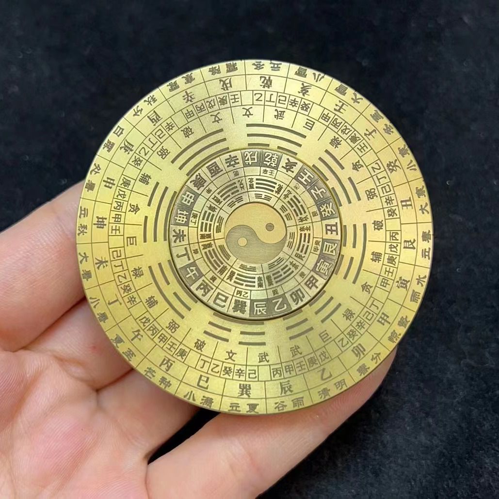 指南针罗盘旋转指南针罗盘指尖陀螺手指太极八卦星宿64卦黄铜减压