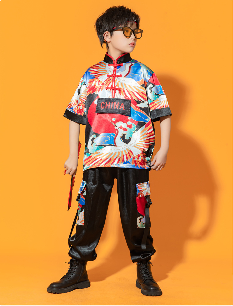 儿童中国风合唱服国潮男童嘻哈街舞汉服女童复古走秀啦啦操演出服