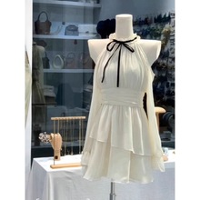 法式超仙度假风白色连衣裙女2024春夏季新款挂脖小众设计感绝美裙